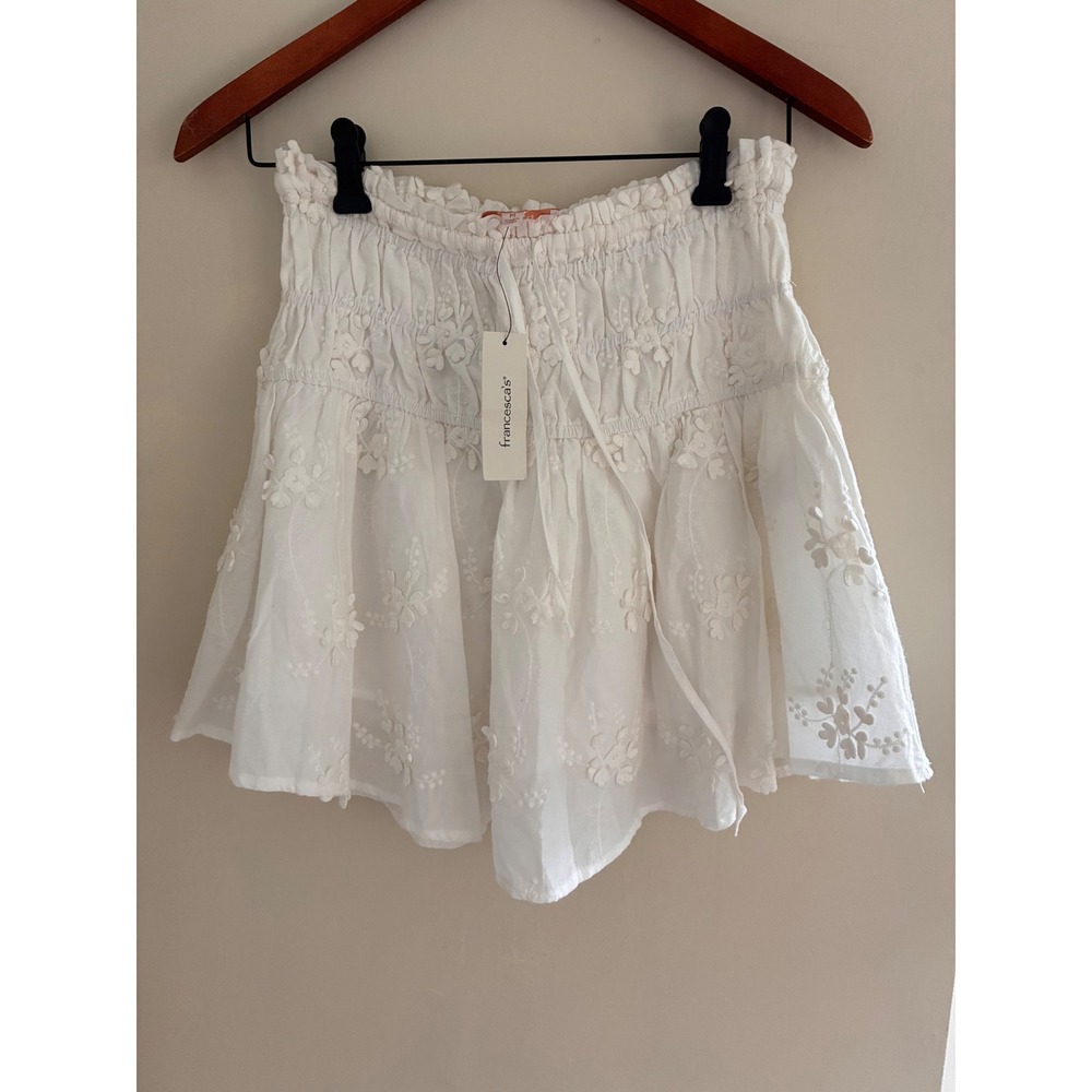 Francescas Cottagecore Garden White Smocked Eyelet Floral  Skirt Size M